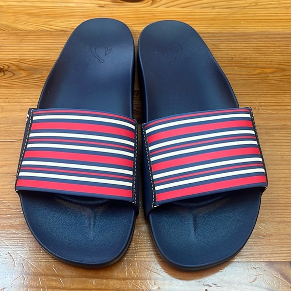 Olukai Shoes - Olukai Kipuni Stripe Slide Sandals Size 10 Red white Blue Slip On Water Shoes